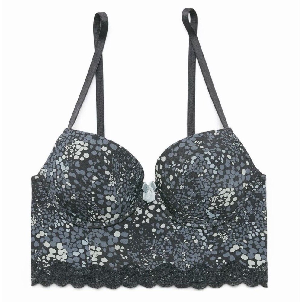 Adore Me Meissa Push Up Balconette Longline Bra 36DDD Dappled Dot Lace